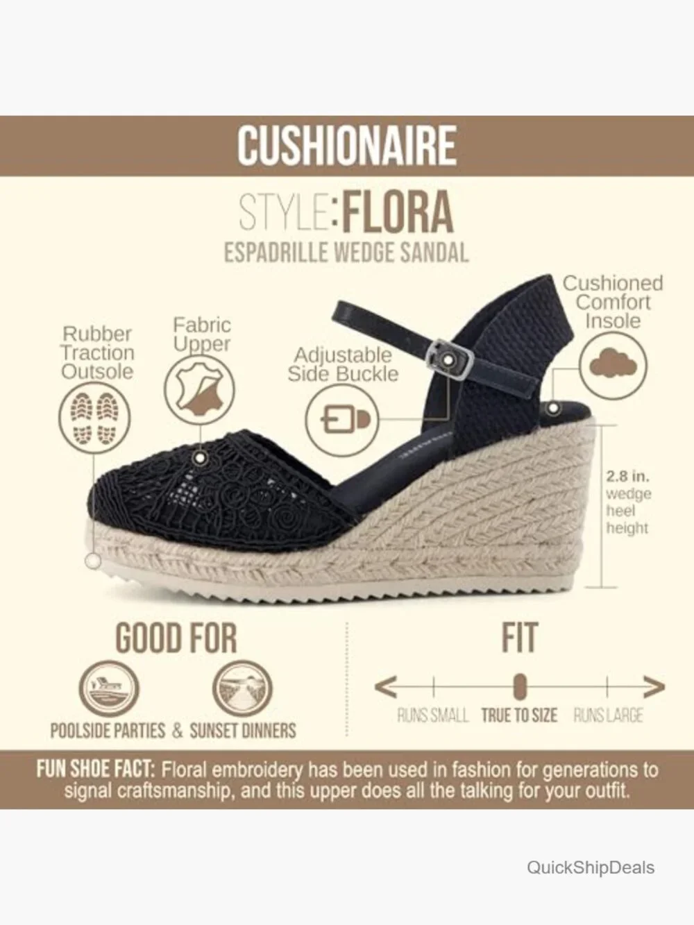 Espadrille Wedge Sandals with Ankle Strap and Cushioned Footbed